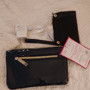 Liz Claiborne Dark Navy Patent Clutch with Phone Charging Wallet NWT So Cool!